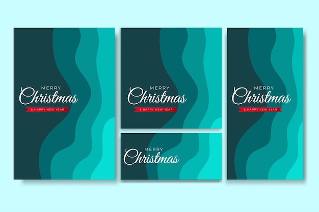 Merry Christmas Flyer and Social Media Bundle Set with Abstract Background Geometric