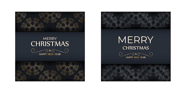 Merry christmas flyer template in dark blue color with vintage pattern