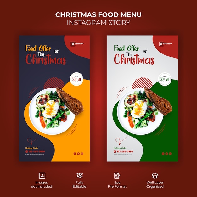 Modello di storia di instagram di menu di cibo di buon natale