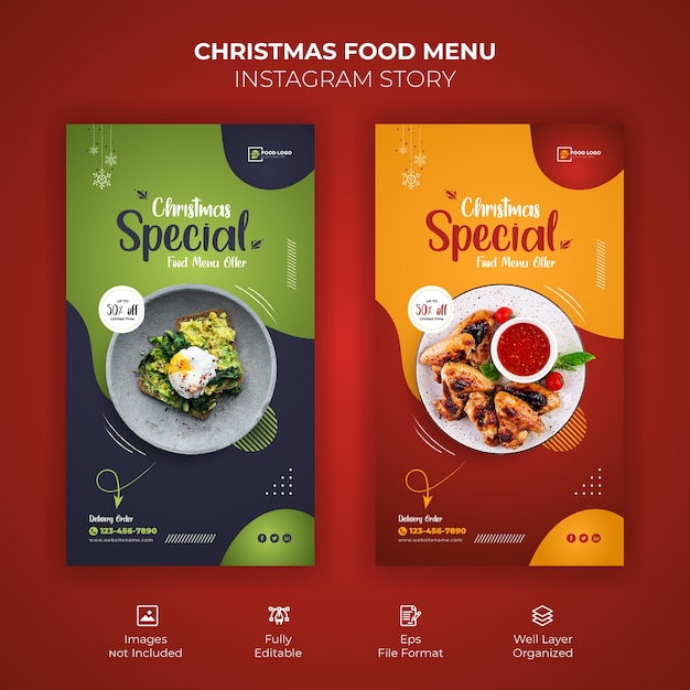 Merry christmas food menu instagram story template