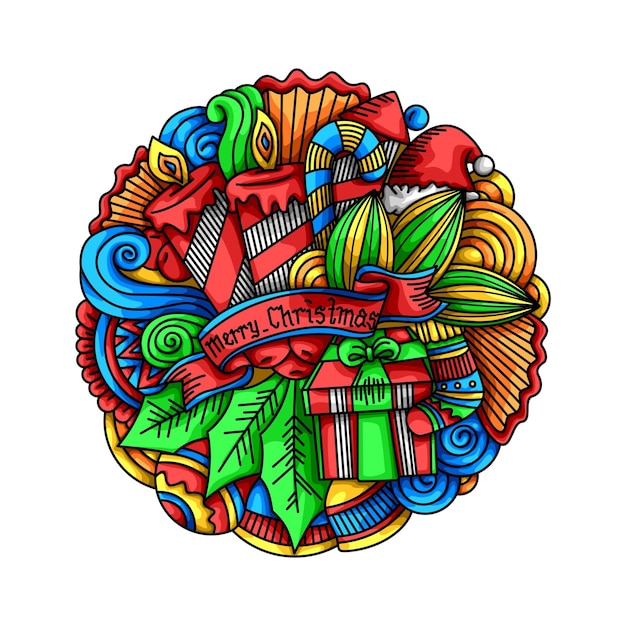 Merry Christmas Gift Colorful Element Art Doodle