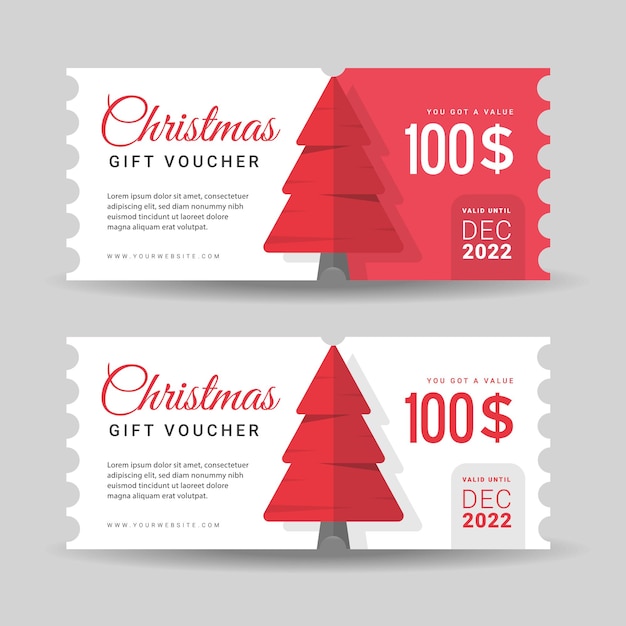 Vector merry christmas gift voucher template design with trre simple illustration tree in red free premium vector perfect for boost your evect product discount with this gift voucher design template vector