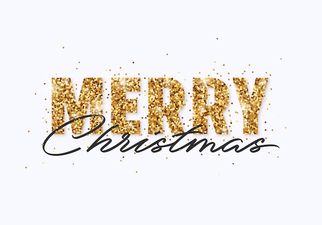 Merry christmas gold glitter and lettering design