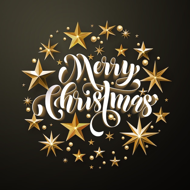 Premium Vector Merry Christmas gold glitter stars greeting card