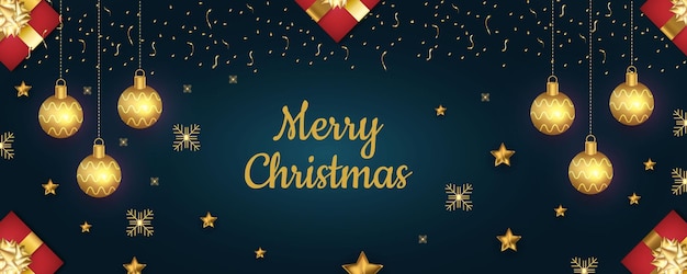 Vector merry christmas gold and red color banner design