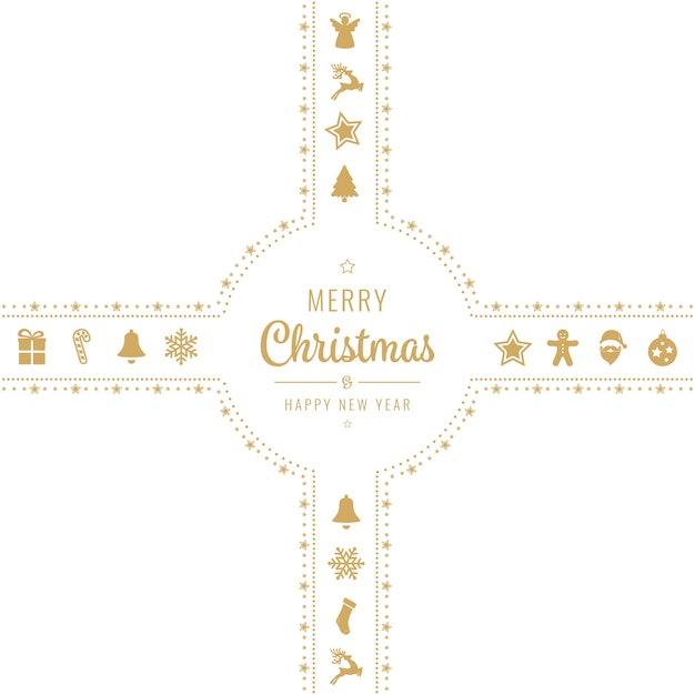 Vector merry christmas golden icon ribbon bow black background