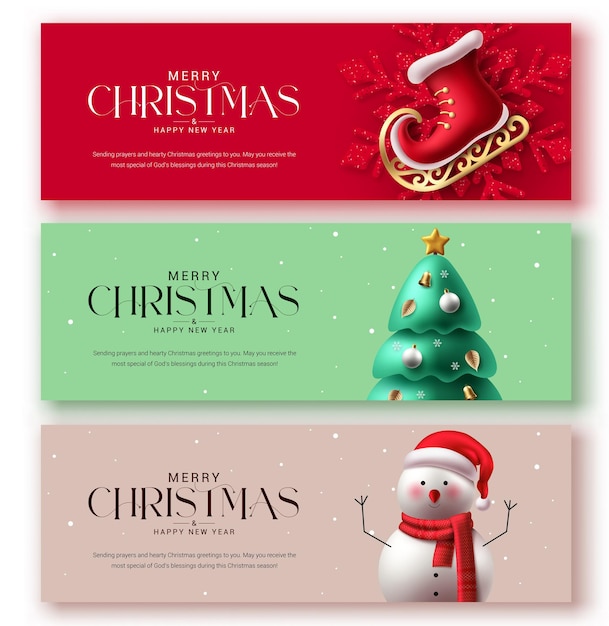 Vector merry christmas greeting banner vector set christmas and happy new year greeting card collection