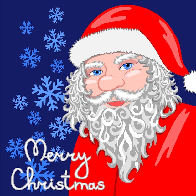 Merry Christmas greeting card. Cartoon Santa Claus