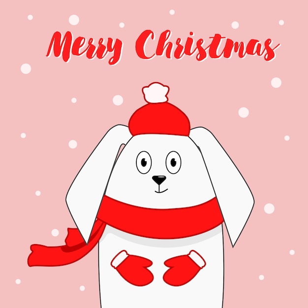 Merry christmas greeting card cute rabbit