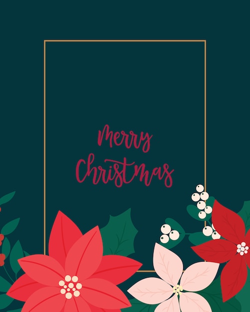 Vector merry christmas greeting card. flower, floral.