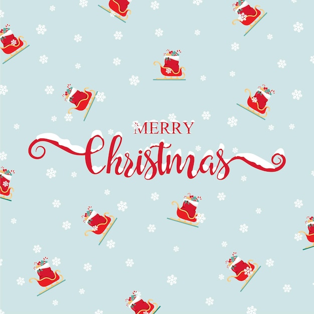 Merry Christmas greeting card Handwritten lettering Santa Claus sleigh icon Xmas cute pattern