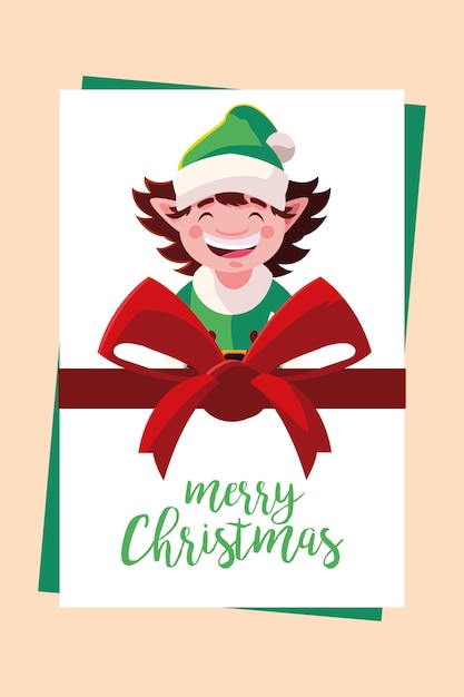 Merry christmas greeting card helper ribbon decoration illustration