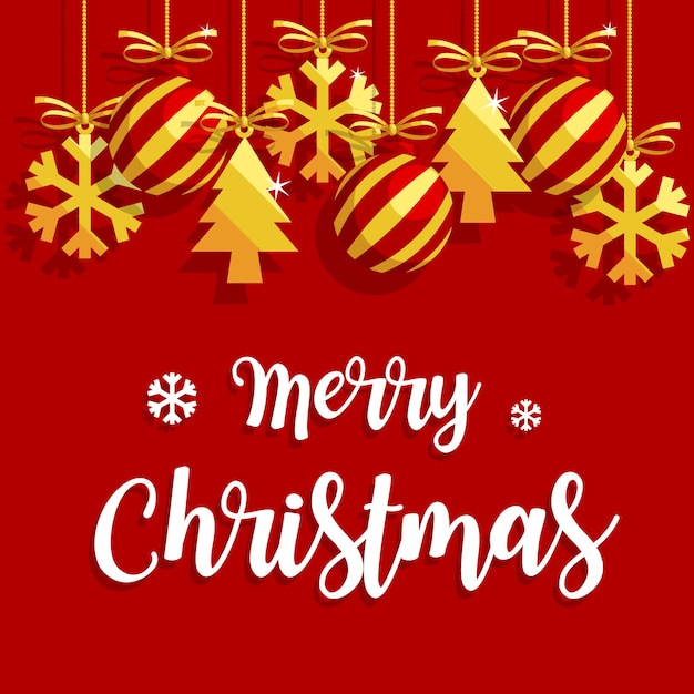 С Рождеством Христовым поздравительная открытка изображение, красный и золотой фон графический элемент