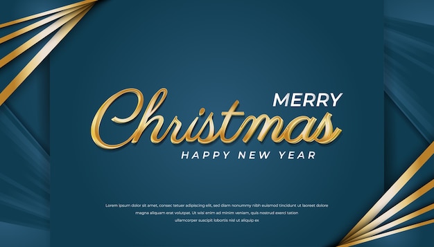 Merry christmas greeting card or invitation in blue and gold concept on paper background