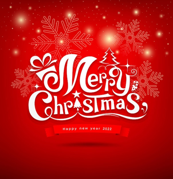 Vector merry christmas greeting card lettering design red background vector illustration