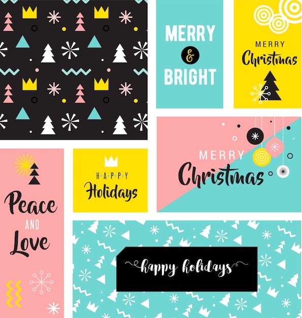 Merry Christmas greeting card set. Happy Holidays