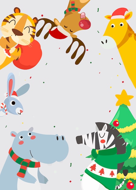 Vector merry christmas greeting card with animals