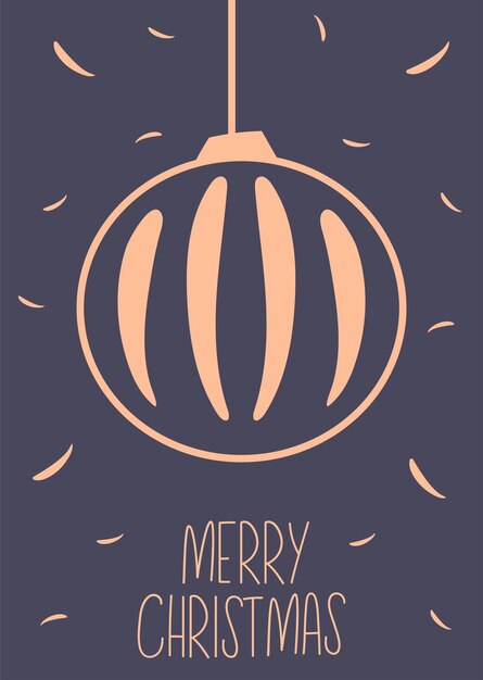 Vector merry christmas greeting card with ball and lettering hand drawn vector