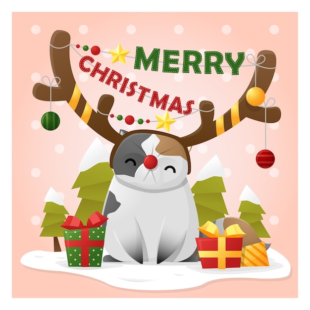 Merry christmas greeting card con gatto