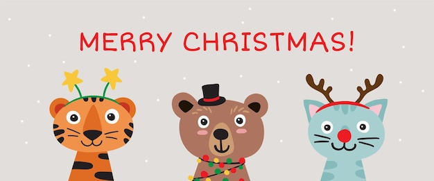 Веселая рождественская открытка с милыми животными