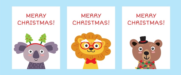 Merry Christmas greeting card with cute animals