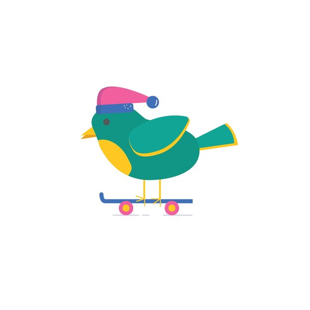 merry christmas greeting card with cute bird on board