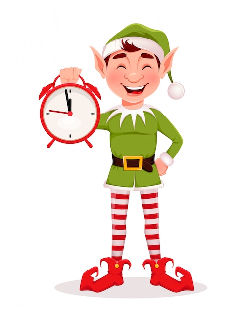 Vector merry christmas greeting card with funny elf