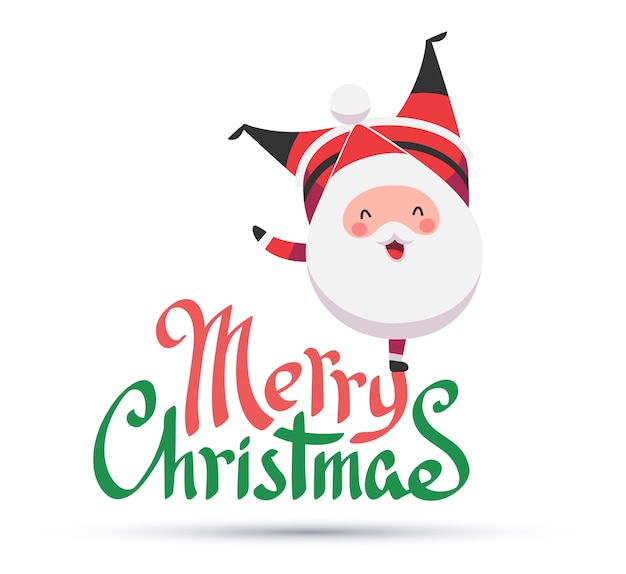 Merry Christmas Greeting card with funny Santa Claus. Cartoon flat style.