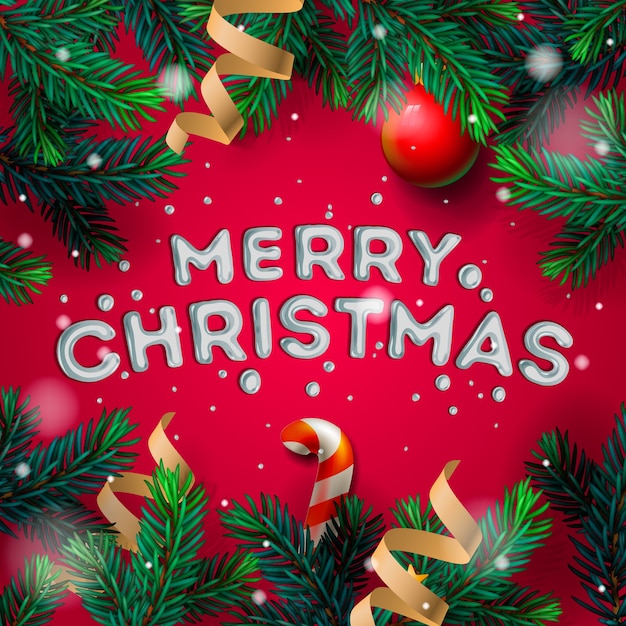 Merry Christmas greeting card with lettering and christmas decoration