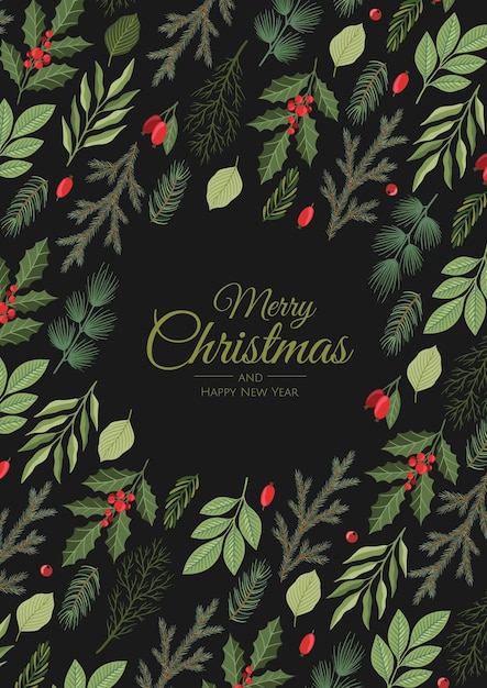 Merry christmas greeting card with new years tree. hand drawn design vector illustration.