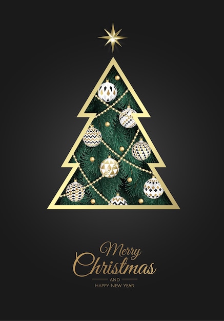 Vector merry christmas greeting card with new years tree.