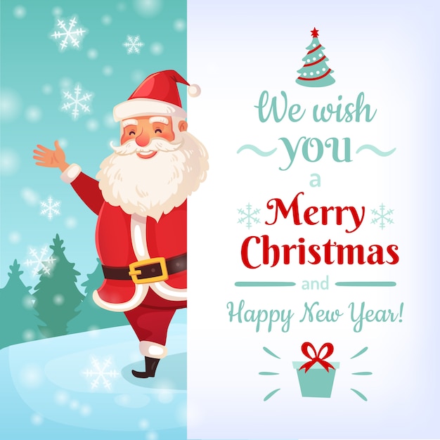 Merry christmas greeting card with santa claus, winter holidays banner illustration