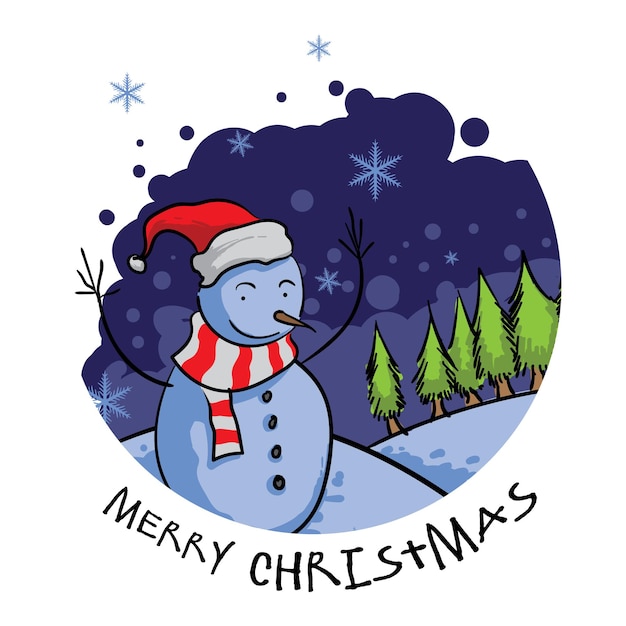 С рождеством христовым поздравительная открытка с иллюстрацией снеговика