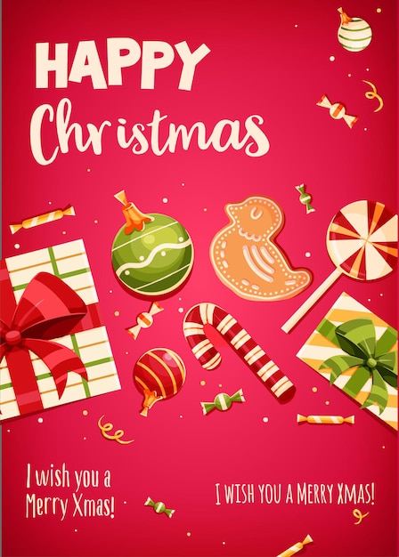 Merry Christmas greeting cards retro design. Vector illustration