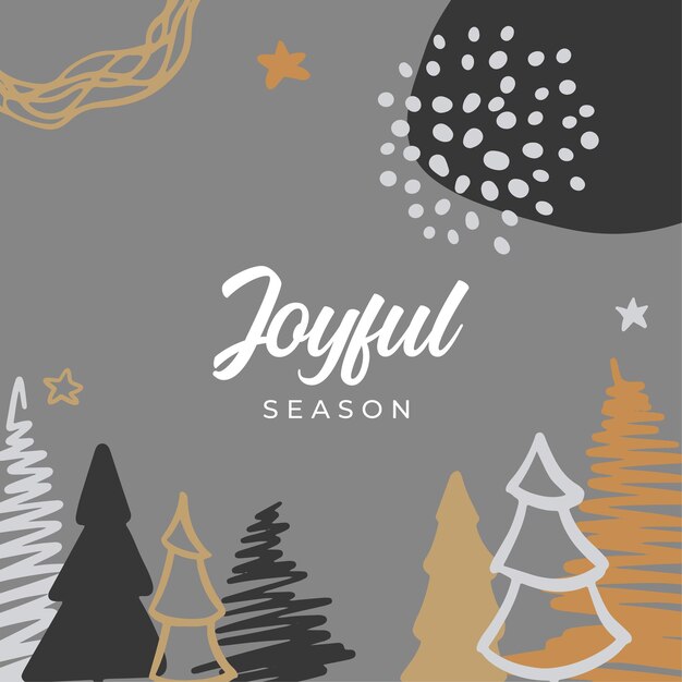 Merry Christmas greeting cards. Trendy abstract square Winter Holidays art templates. New year joyful season greeting cards. For social media post, mobile apps, banner design and web/internet ads.