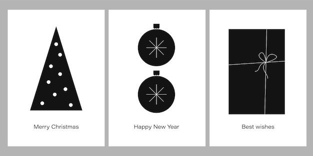 메리 크리스마스 인사말 카드 유행 겨울 휴가 아트 템플릿 흑백 새 해