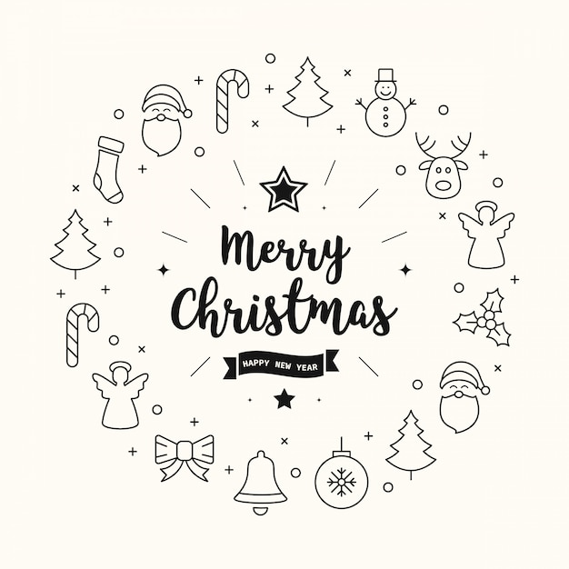 Merry christmas greeting icons elements circle background