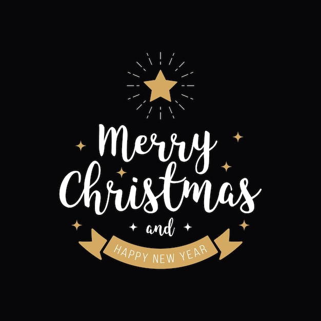 Vector merry christmas greeting text gold black background