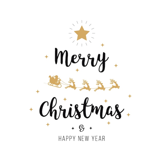 Merry christmas greeting text gold santa sleigh white background