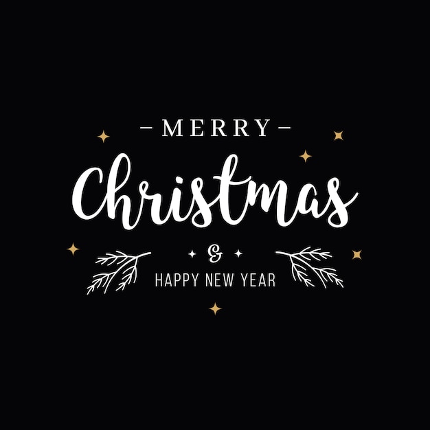 Vector merry christmas greeting text lettering black background