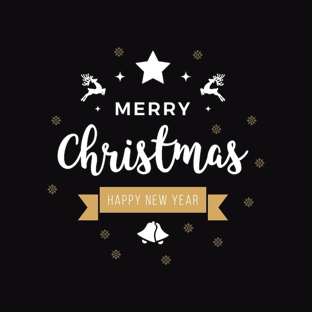 Merry christmas greeting text ornaments gold black background