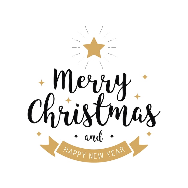 Merry christmas greeting text star gold white background