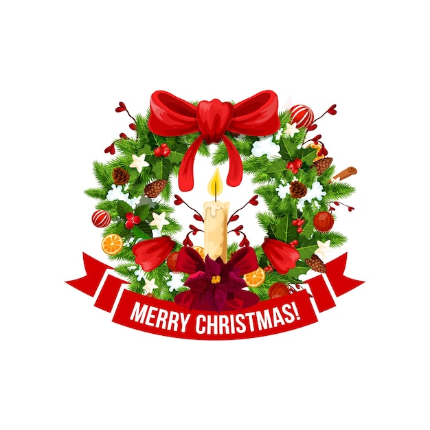 Merry christmas greeting vector wreath icon