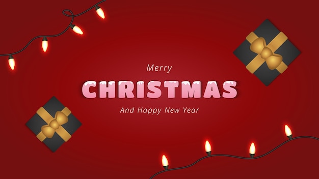 Merry christmas greeting with gift box and lights