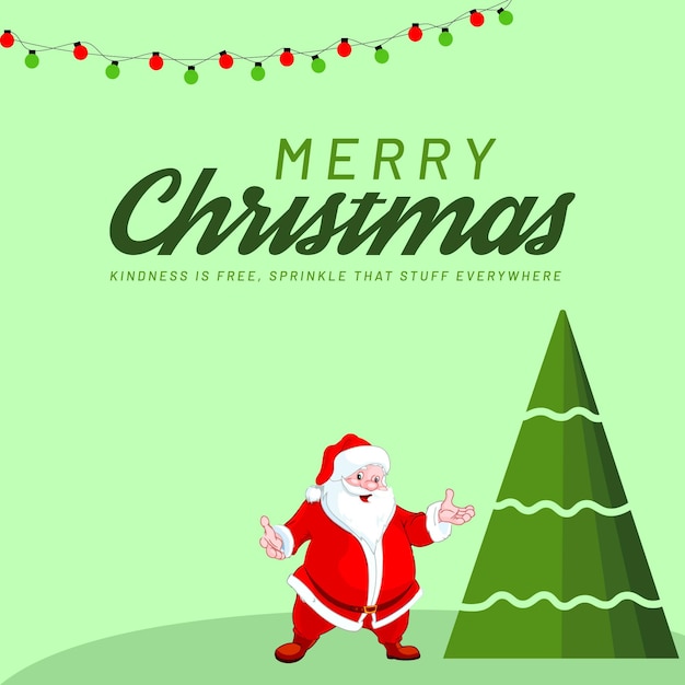 Merry Christmas and greetings with Santa and tree vector with teal color