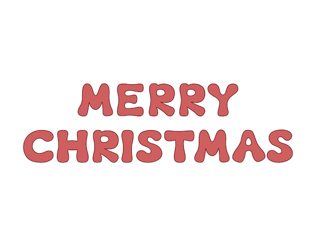 Merry christmas groovy lettering testo isolato in stile anni '60 '70 illustrazione vettoriale parole rosse retrò buon natale su sfondo bianco