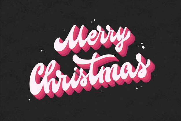 Merry Christmas groovy lettering quote on black textured background for posters prints cards