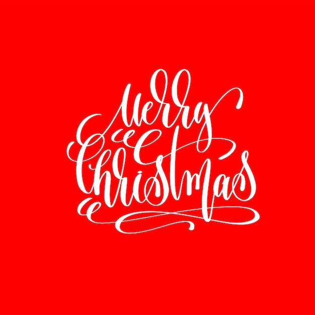 Merry christmas hand belettering inscriptie op rode achtergrond naar winter vakantie ontwerp, kalligrafie vectorillustratie