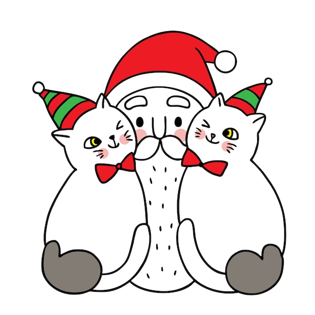 Premium Vector | Merry christmas hand draw cartoon cute santa claus and two  cats .