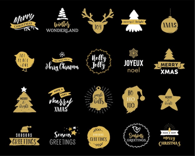 Merry Christmas hand drawn cards, lettering design collection